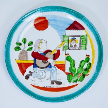 Handmade sicilian Ceramic Round Plate 30 cm Folk Serenade PT30FK-02 Handmade sicilian Ceramic Round Plate 30 cm Folk Serenade PT30FK-02